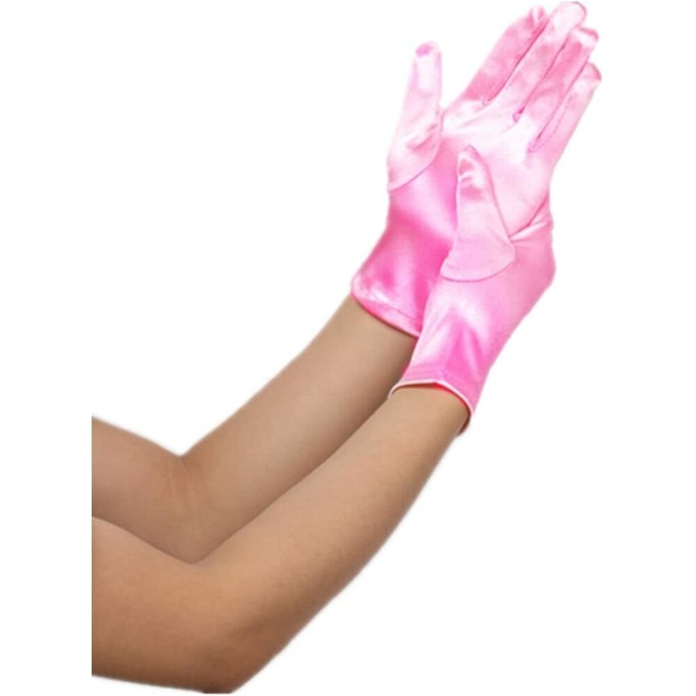 Women's Pink Vintage Short Length Satin Fabric Mittens Wrist Gloves Designed